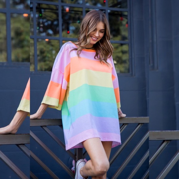 Tops - Multi Stripe Tunic Top- ORANGE MULTI